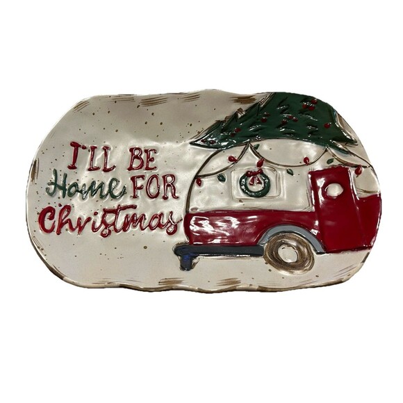 Mud Pie Christmas Platter “I’ll Be Home For Christmas” Red Truck Tree Holiday - Picture 1 of 3